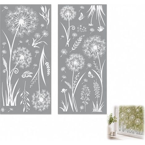 Sticker Fenetre Fleurs Blanches Pissenlit, Stickers Fenetre Printemps Electrostatique Anti-Collision, Autocollant Vitres pour Fenêtres Portes Cuisine Bureau Chambre, 2 Feuilles 29x60cm (1/5)