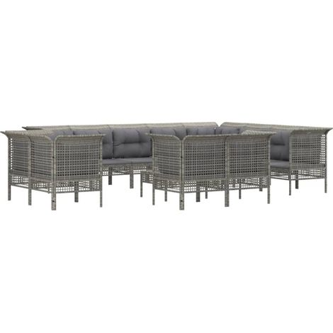 vidaXL Set Divani da Giardino 13 pz con Cuscini in Polyrattan Grigio (1/4)