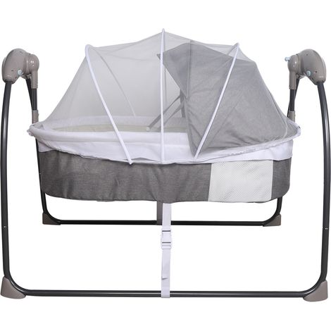 Elektro Babybett Stubenwagen Set Schaukelbett Babywiege mit Bluetooth Musik+Timer 5-Gang-Schaukel + Fernbedienung Grau (1/5)