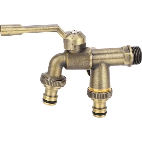 Robinet Double à Deux Sorties, Entrée 3/4 de Pouce Montage Murale Laiton Antigel Extérieur Style Antique Diviseur de Robinet avec 2 Sorties 25MM pour Jardin Industrie Ménage (1/5)