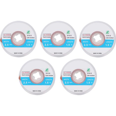 Lot de 5 mèches à dessouder en cuivre à faible résidu, sans résidus, pour le nettoyage des circuits imprimés.