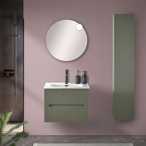 Mobile bagno sospeso cannettato 60 cm verde con specchio Bali (1/5)