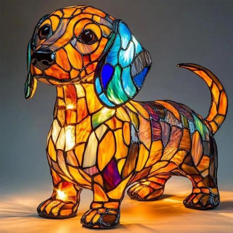 Lampe A Poser - Teckel Lampe, Veilleuse Artistique SéRie Chien, LED LumièRes DéCoratives pour Animaux De Compagnie,RéSine Couleur (1/5)