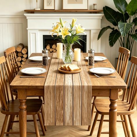 Chemin de table beige - Style maison de campagne - Décoration en lin - Lavable - Motif rayé - Décoration de table d'extérieur - Résistant aux intempéries - 180 x 40 cm - Pour table basse (1/5)