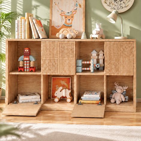 Meuble de rangement modulable Naturel 125x30x60 cm avec portes, bibliothèque étagère design scandinave pour salon, chambre enfant et bureau (1/5)