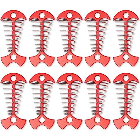Rouge Lot de 10 piquets d'ancrage en arête de Poisson avec Boucle à Ressort pour Camping, randonnée (1/5)