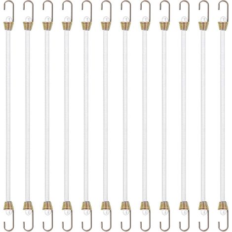 Lot de 12 tendeurs en caoutchouc blanc - 26 cm - Pour camping, bagages, voiture, chargements, camping-cars, activités de plein air (1/5)