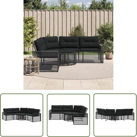 vidaXL Gartensofa in L-Form mit Kissen und Fußbank Schwarz Poly Rattan (1/5)