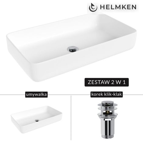 Helmken 48760000 Aufsatzwaschbecken (60x34) Weiß + Click-Clack-Ablauf Chrom (1/5)