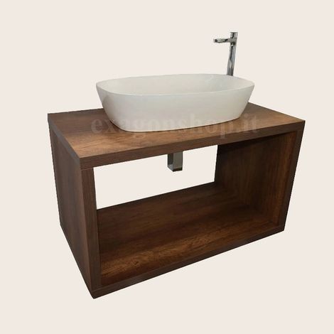 Exagonshop Mobile bagno 90 cm tabacco con vano a giorno lavabo