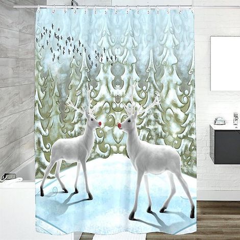 180180cm Rideau De Douche Impermable Avec Crochets (cerf De Nol), Haute Qualit, Anti-moisissure, Facile Nettoyer, Belles Impressions (1/5)