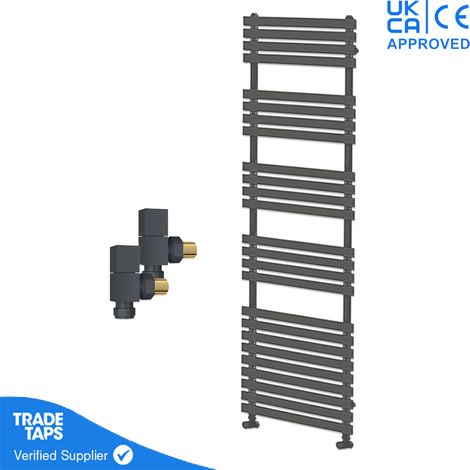 Delta Anthracite Flat Panel Towel Rail - 1742 x 500mm - Angled Manual Square Valve Pair (1/3)