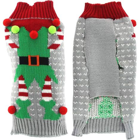 Pull de Noël pour chien avec boule en peluche (Gris XS), (1/3)