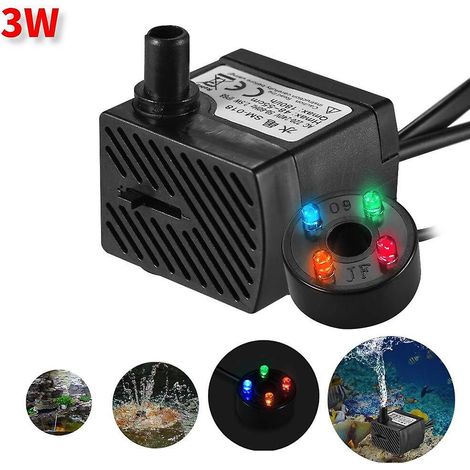 Leistungsstarke 3-W-Tauchpumpe mit LED – einstellbarer Wasserdurchfluss für Springbrunnen, Teiche und Aquarien (1/5)