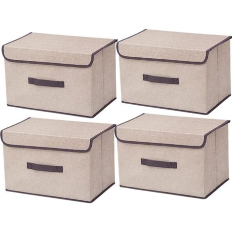 Faltbare Aufbewahrungsboxen aus Stoff mit Deckel – 36 x 23 x 24 cm, beige, 4er-Set, ideal für Kleidung und Spielzeug