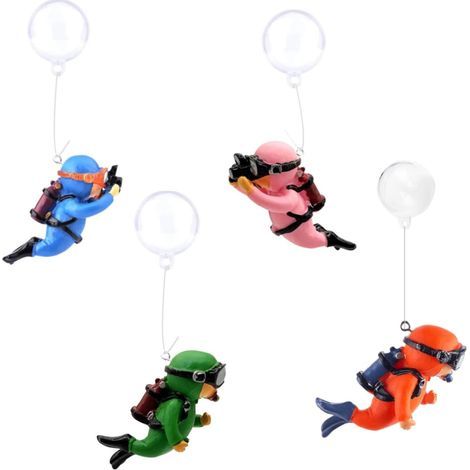 4 Pièces Décoration Aquarium, Figurine Plongeur Flottante, Résine Colorée, Bulle Ajustable, Paysage Aquatique (1/5)