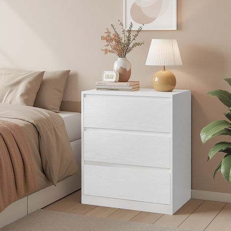 Commode 3 Tiroirs, Meuble de Rangement, 40 x 60 x 75 cm, Style Moderne, Blanc (1/5)