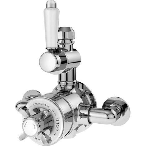 Traditional Exposed Twin Thermostatic Shower Valve with Single Outlet, Durable Brass Body, Polished Chrome Finish - Balterley