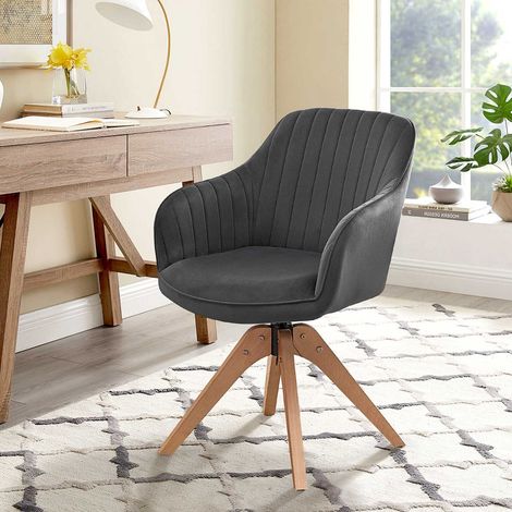Desk Chair no Wheels with 360° Swivel Seat Dining Chairs with Solid Wood Legs, Accent Armchair for Living Room Bedroom Vanity (1, grey, One Size) (1/5)