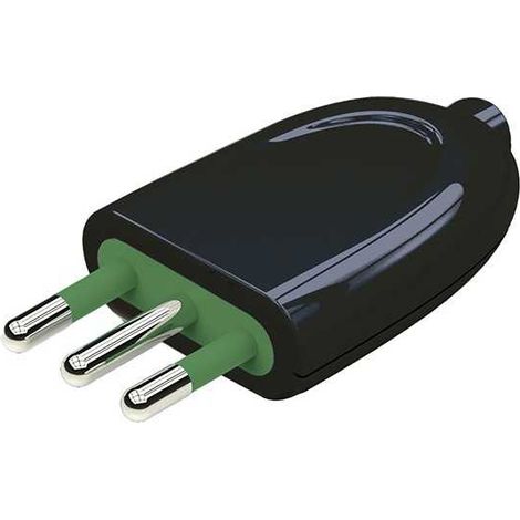 Bouchon italien 2P+T 10A S11 Noir Sortie droite du câble