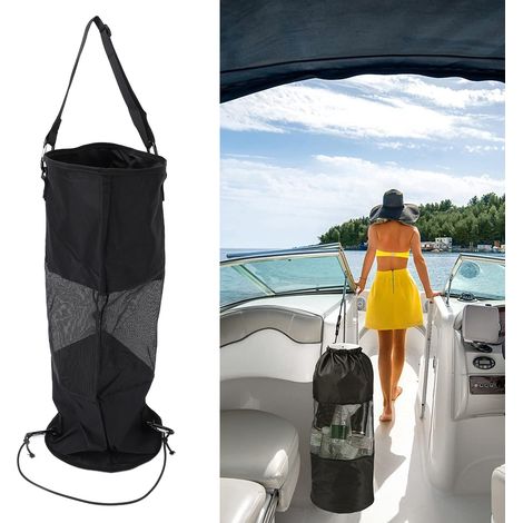Bolsas de basura reutilizables para barcos, de malla de nailon impermeable, portátiles con cordón, para barcos, golf, camping, actividades al aire libre, color negro Oxford, regalo. (1/5)