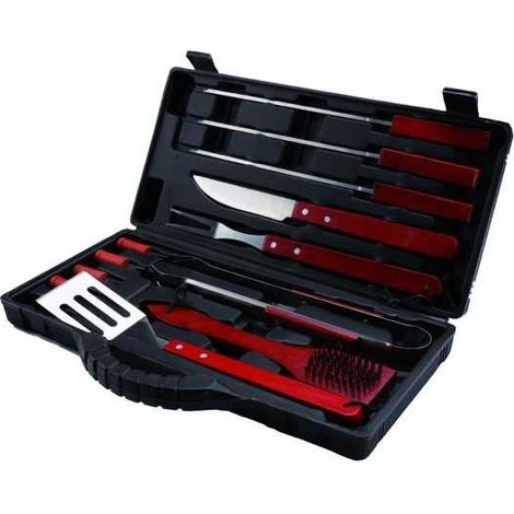 Set pour barbecue Sandrigarden 12 pièces en métal, bois, inox, valise