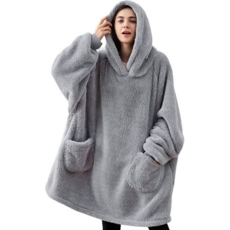 Plaid À Manches - Microfibre 300 G M2 - Pour Canapé TV Hiver - Gris - 95 X 85 Cm - 1 Pièce (1/5)