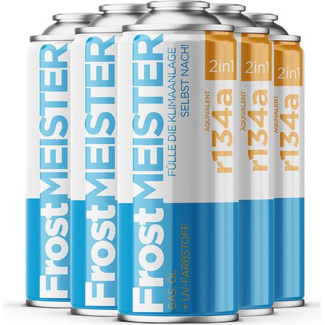 FROSTMEISTER 2in1 400ml - 6x Bombolette Gas R134a per il self-service dell'aria condizionata (1/5)