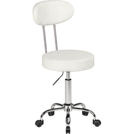 HOMCOM taburete con ruedas giratorio con respaldo, altura regulable, tapizado en cuero sintético, asiento acolchado, para oficina, dormitorio, blanco (1/5)