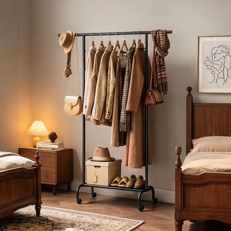 Portant vêtements avec roulettes et étagère en tissu Oxford (1/5)