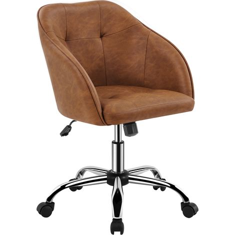 Yaheetech Sedia da Ufficio Scrivania Ergonomica in Velluto Imbottita Girevole a Rotelle Reclinabile Altezza Regolabile Portata 136 kg Marrone