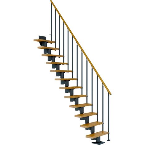 Dolle Mittelholmtreppe Dublin Gerade aus Eiche lackiert 61 cm breit für GH 240–292 cm UK Metall Anthrazit mit Einzelstabgeländer