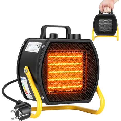 Jiubiaz Riscaldatore elettrico mobile 3000 W, termostato continuo, ca. 55 dB, nero e giallo (1/5)