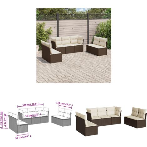 7-tlg. Garten-Sofagarnitur mit Kissen Braun Poly Rattan - Gartenmöbel - Polyethylen Möbel - Rattan Gartenmöbel - Lounge Set - Esszimmergarnitur - Home & Living (1/3)