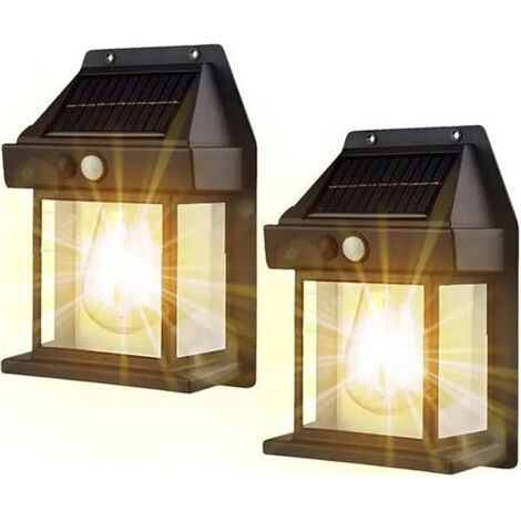 FENOPLASTICALampe Solaire Exterieur en Tungstène, 2 Packs Lampadaire Solaire Murale Rétro avec Détecteur de Mouvement, Blanc Chaud