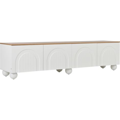 Mobile TV 180x40x45 cm con 4 ante e 6 piedi in metallo, bianco effetto legno MODENUIT (1/5)