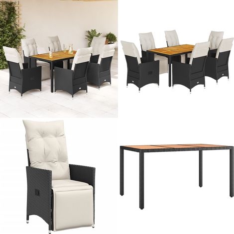 7-tlg. Garten-Essgruppe mit Kissen Schwarz Poly Rattan - Gartenessgruppe - Relaxsessel (1/5)