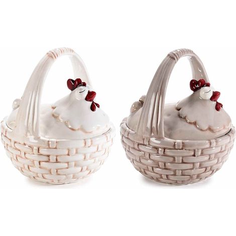 Cestini in Ceramica Dipinta a Mano a Forma di Gallina Barattoli per Alimenti Set da 2 (1/3)
