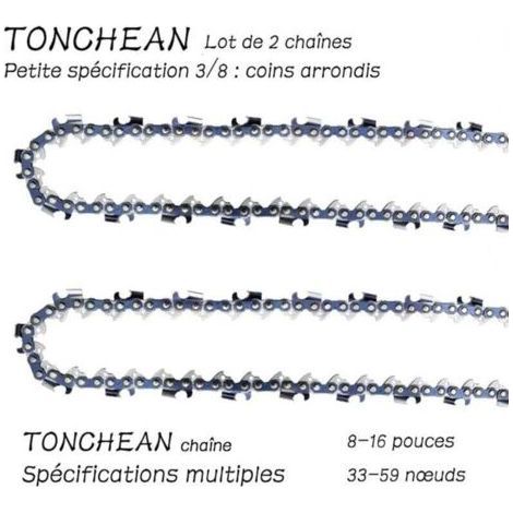 Guide et chaîne pour tronçonneuse,Lot de 2 chaînes de tronçonneuse Faible Rebond 3/8"LP 56 maillons pour tronçonneuse (15pouces)Lame à 28 sections——Coins arrondis (1/4)