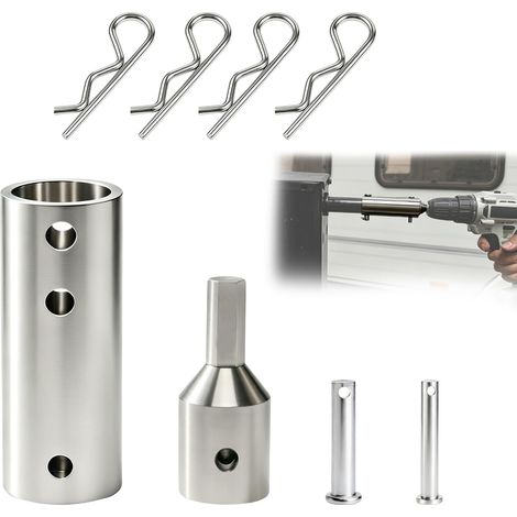 8 Pcs Adaptateur Perceuse Cric Remorque, Poignée Cric Remorque Acier Inoxydable pour Camping-Car, Arbre Entraînement 1 Pouce (1/5)