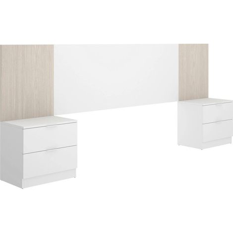 Dmora - Testiera letto Cernera, Spalliera, Testata per camera da letto, Poggiatesta, 259x34 h106 cm, Bianco e Rovere (1/4)