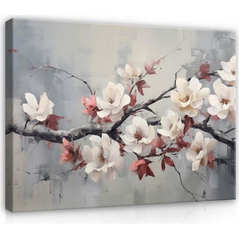 tableau pour chambre coucher fleurs de cerisier gris moderne sur toile Murale 120x80 (1/3)