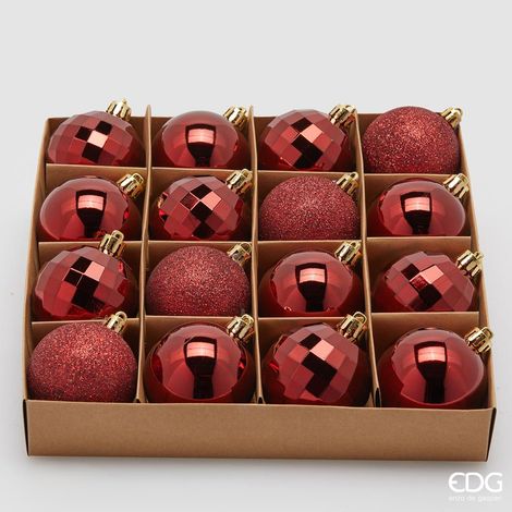 EDG Set 16 Pezzi Palla Di Natale Mirrormix Assortiti Rosso Scuro 8 Cm