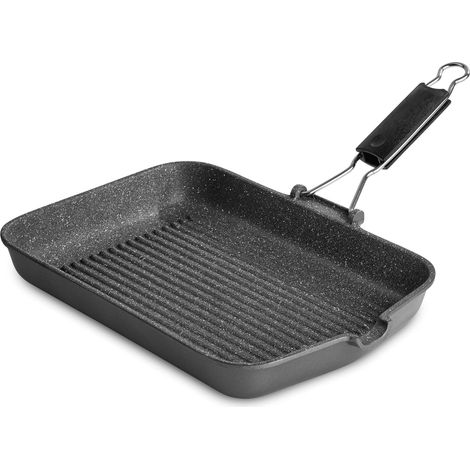 Lagostina 010187041936 Speciali Grill Bistecchiera Antiaderente Alluminio Pressofuso Effetto Marmo 24x36 cm colore Nero (1/5)