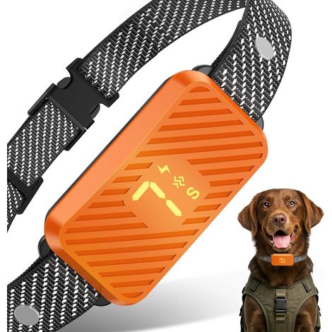 collier anti aboiement chien (grands, moyens et petits) — Efficace et intelligent — Rechargeable — 7 niveaux de sensibilité, 3 modes — Étanche — Orange fluo