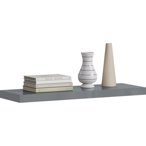 WOLTU Estante de pared con soporte metálico invisible, gris brillante 120x22,9x3,8 cm