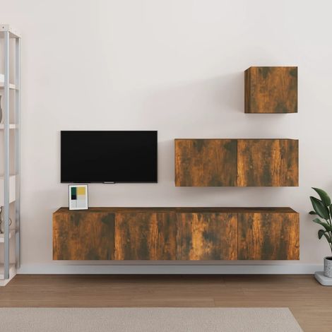 vidaXL Set di Mobili Porta TV 4 pz Rovere Fumo in Legno Multistrato (1/5)