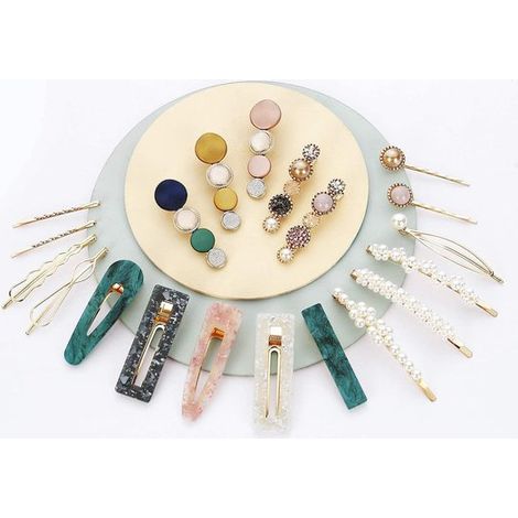 Collection de 28 épingles à cheveux - Perles et acrylique - Dorées motif marbre - Accessoires élégants - Cadeau pour femmes et filles (1/5)