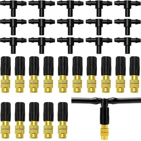 15 Pièces Buse D'atomisation en Cuivre, Buse D'atomisation Réglable, Buse de Pulvérisation en Laiton, Arroseurs D'atomisation, Avec T-Connecteur, u200bpour l'irrigation D'arrosage de Jardin (1/5)