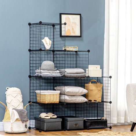 Steckregal mit 6 Fächern Metall 109x37x109 cm Schwarz OKMYHOME (1/4)